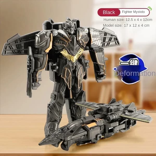 Transformerende bilrobotlegetøj – Et-trins deformation Anime Action Figur – Puslespilsmodel Black 2 Fighter mystolo
