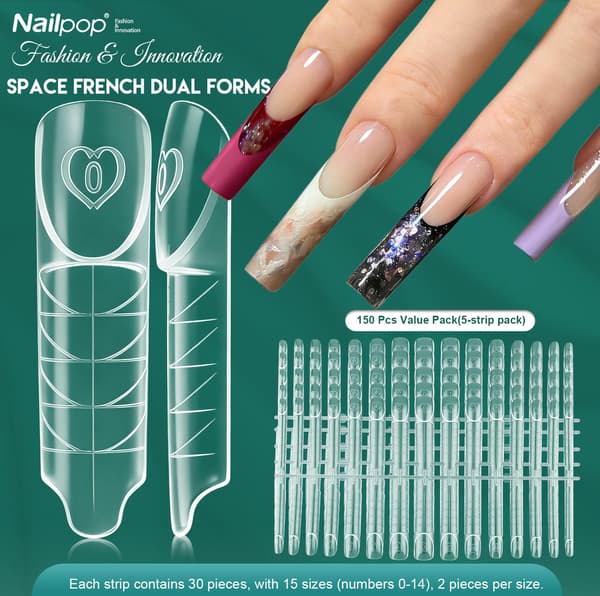Nailpop Space Nail Dual Forms - 15 størrelser til polygel-extensions, genanvendelig Space-60pcs OPP bag