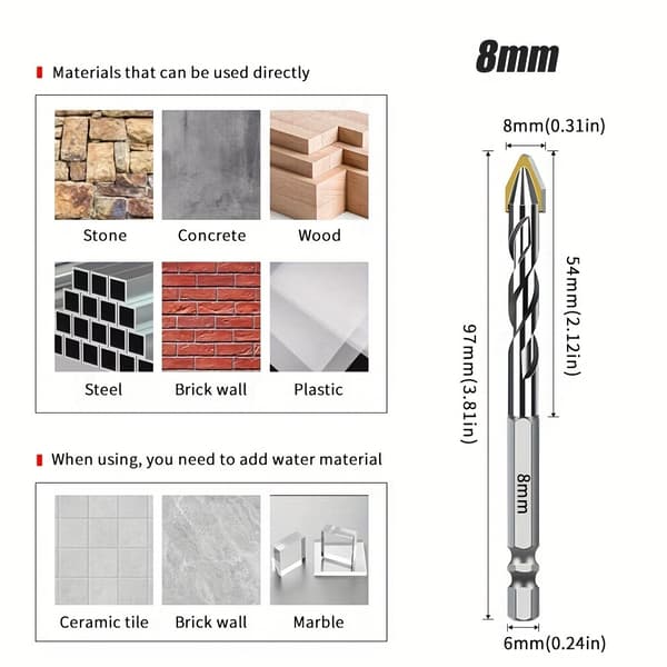 Hårdmetal sekskantet skaft tilt excentrisk diamantbor keramisk cementbor betonpladebor 2 pcs  10 mm  Hex shank