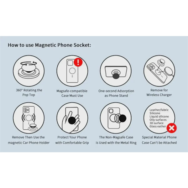 Magnetisk expanderande ringhållare stativgrepp för MagSafe iPhone 15 14 Samsung-telefon black 2pcs