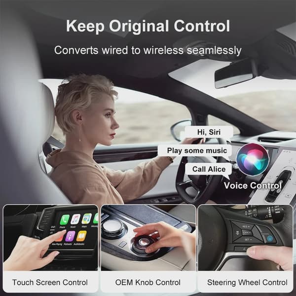 Carplay trådløs adapter Android Auto 2 i 1 Smart Dongle 5G WIFI til iPhone Android telefon til Volvo Benz MG Kia Chery VW black