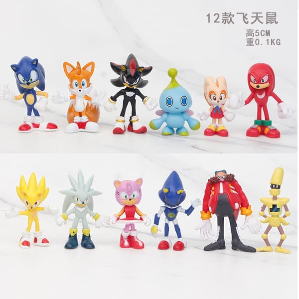 2024 Sonic PVC Character Toy Hedgehog Shadow Tail Figur Modell Dockor Barn Djurleksak 12st/set NO.1