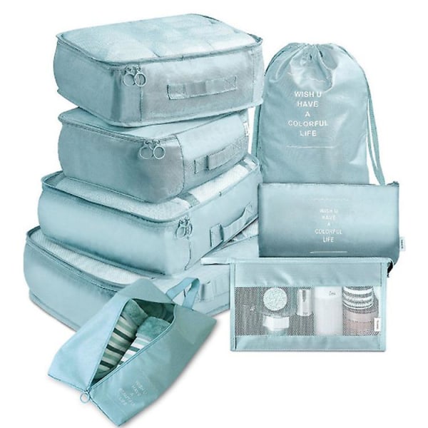 8 st packningskuber Resbagageförpackningsorganisatörer Set med toalettväska Light blue