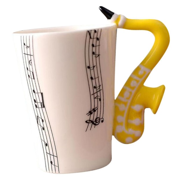 Keramisk kaffemugg med handtag för saxofonstav Yellow