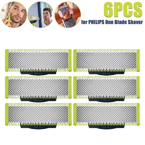 6 st blad kompatibelt med Philips Oneblade kompatibelt med blad skägg rakhuvud Qp210 Qp220 Qp230 Qp2520 Qp2530 Qp2527 Qp2533 Qp2630 Qp6520 (2024) 6 Pcs