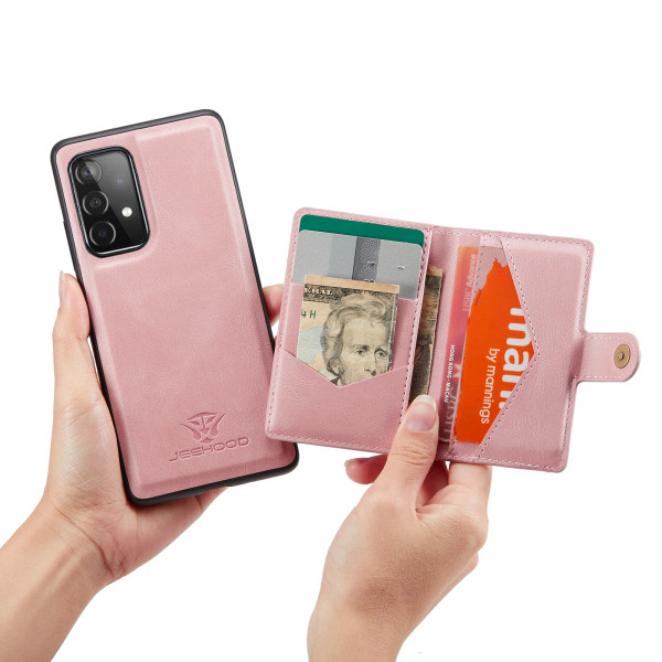 Avtagbart Kickstand Plånboksfodral Skal för Samsung A52s 5G Rosa
