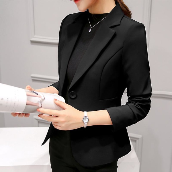 Musta Naisten Blazer Muodollinen Ohut Blazerit Naisten Toimistotyöpuku Taskut Takit Takki Naisten Viinilovitetut Blazer Takit Femme Black S