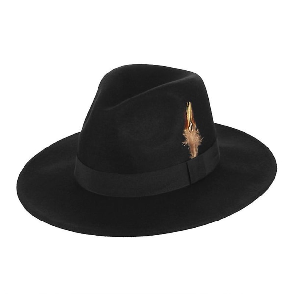 Han Uld Filt Britisk Panama Jazz Hat Uld Fedora Filt Hat Med Fjer