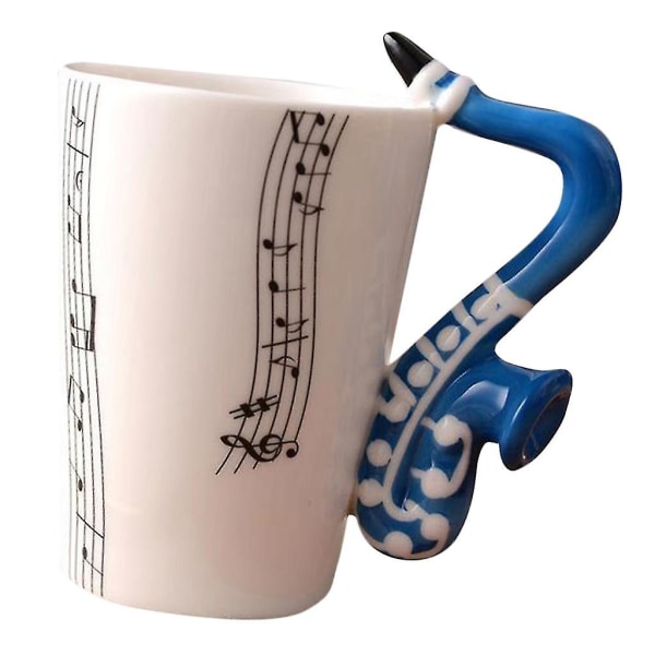 Keramisk kaffemugg med handtag för saxofonstav Blue