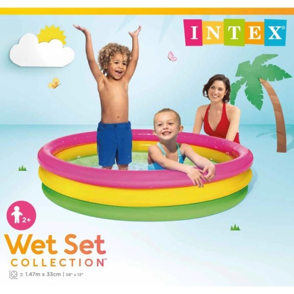 FERRY 3-rörs uppblåsbar pool - Ø 1,47m x h 33 cm - För barn - Rosa, gröna och gula färger