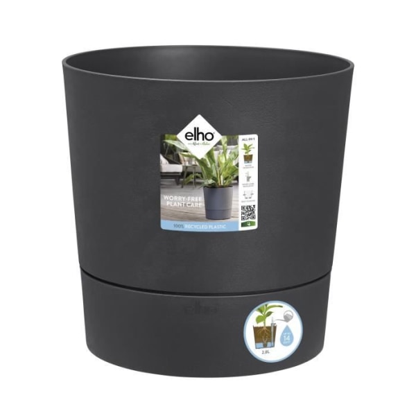 Blomkruka Elho Square Plastic Greensense Aqua Care Charcoal Grey 29,5 x 29,5 x H 29,1 cm 15 L