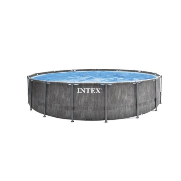 Intex 26742NP rörformad swimmingpool - Komplett kit - Kalkad grå - Kapacitet 16,8 m³ - Flöde 2,7m³/h