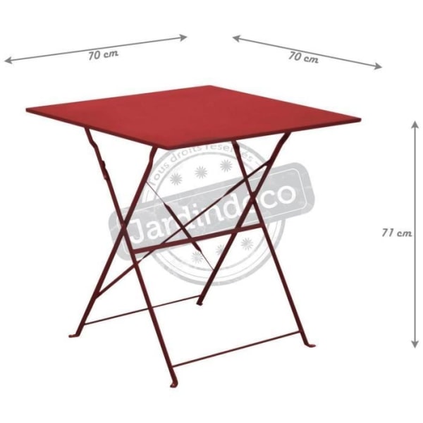 Fyrkantigt piedestalbord i stål 70 cm Cuba Red