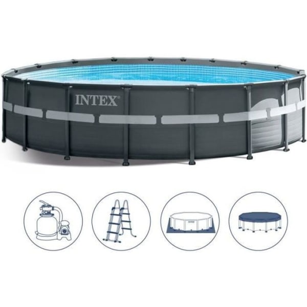 INTEX rörformad pool ovanjord - 488 x h122 cm - Sandfilter - Stege - Täckmatta