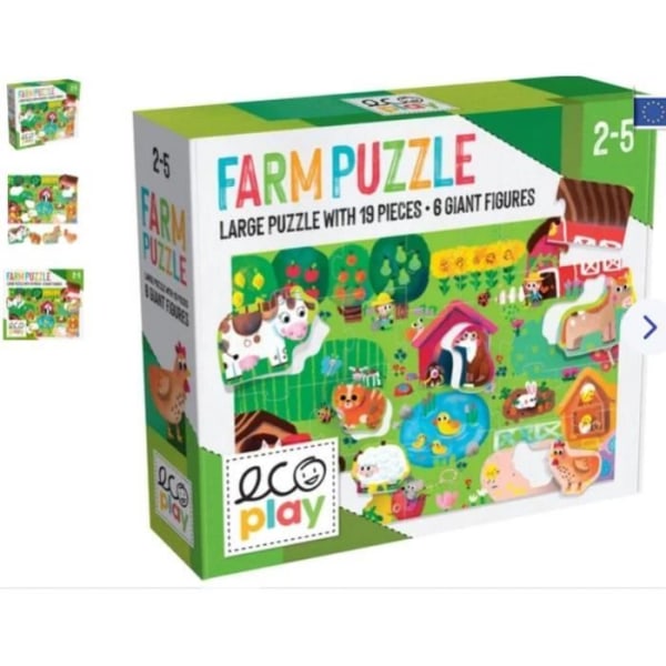 Farm Puzzle - NO NAME - ECOPLAY - 19 bitar - 6 djursilhuetter
