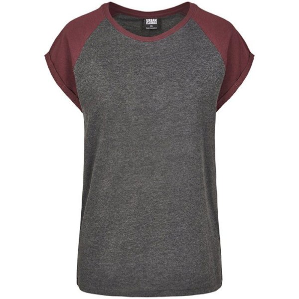 Urban Classics Naisten - RAGLAN Kontrastipaita Pitkä Paita Hiili / Punaviini XXXL
