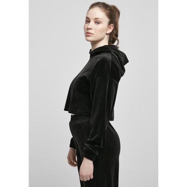 Sweatshirt med hætte til kvinder Urban Classics cropped velour oversized (GT) - sort - XXL Svart XXL