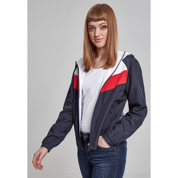 Parka dame - Urban Classics - Tricolor - Vindjakke - Justerbar hætte - 2 lommer marinblå/vit/röd XS
