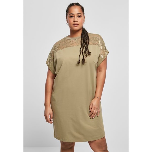Robe - Urban Classics - Skjorte kjole - Elastisk blonder - Rund hals - Omslåede ærmer grön khaki S