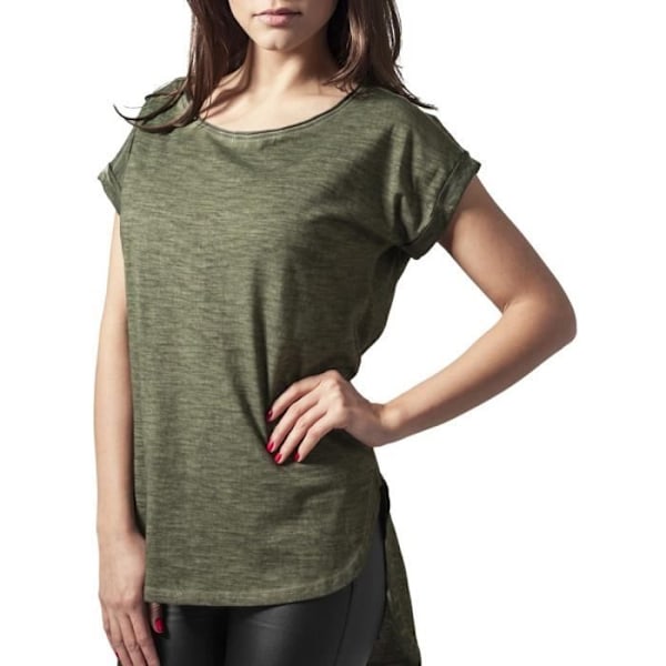 T-shirt Lang Kvinde - Urban Classics - Spray Farve - 100% Bomuld - Farve Oliven - Korte Ærmer Grön M