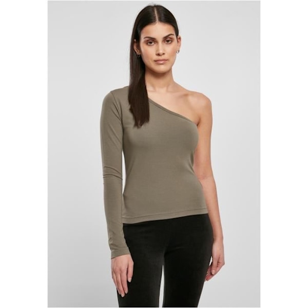 T-shirt dam - Urban Classics - Långa ärmar - Asymmetrisk skärning - V-ringning - Stretchjersey Oliv XS