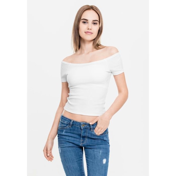 Top uden stropper - URBAN CLASSICS - Off Shoulder Rib Top - 97% bomuld - Tætsiddende - Kvinde Vit S