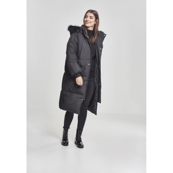 Naisten parkatakki - Urban Classics - Tekoturkki puffer-takki - Pitkä - Musta - Mukava ja tyylikäs svart/svart M