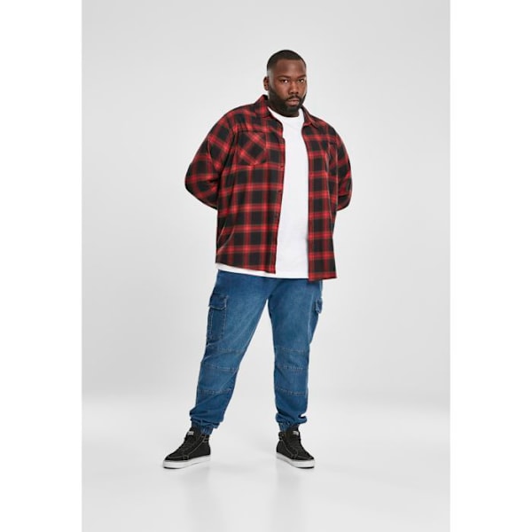 Skjorte - Urban Classics - A Carreaux FLANELL - 100% bomuld - Lange ærmer - Klassisk krave Sort rød XL
