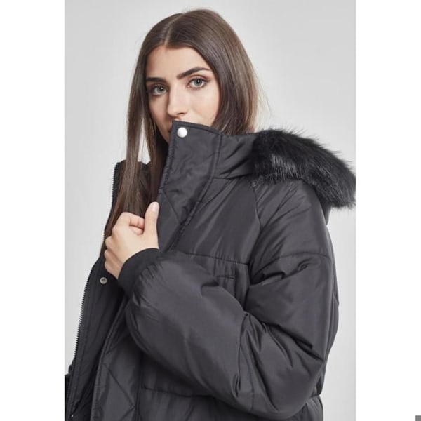Naisten parkatakki - Urban Classics - Tekoturkki puffer-takki - Pitkä - Musta - Mukava ja tyylikäs svart/svart M