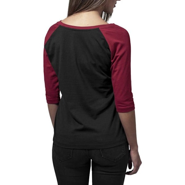 Urban Classics Naisten - 3/4 RAGLAN Pitkähiha T-paita Musta / Punarubyyn XS