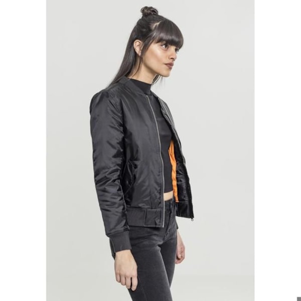 Bomberjakke dame - Urban Classic - Basic - Sort - Lynlås lomme - Orange foring svart S