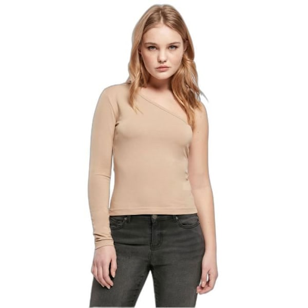 T-shirt dam - Urban Classics - Asymmetriska långa ärmar - Beige - V-ringning - Slimmad Beige M