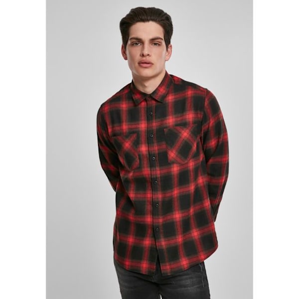 Skjorte - Urban Classics - A Carreaux FLANELL - 100% bomuld - Lange ærmer - Klassisk krave Sort rød XL