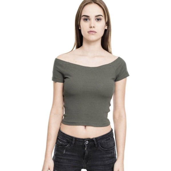 Urban Classics Damer - Off Shoulder Rib Top uden stropper Oliv S