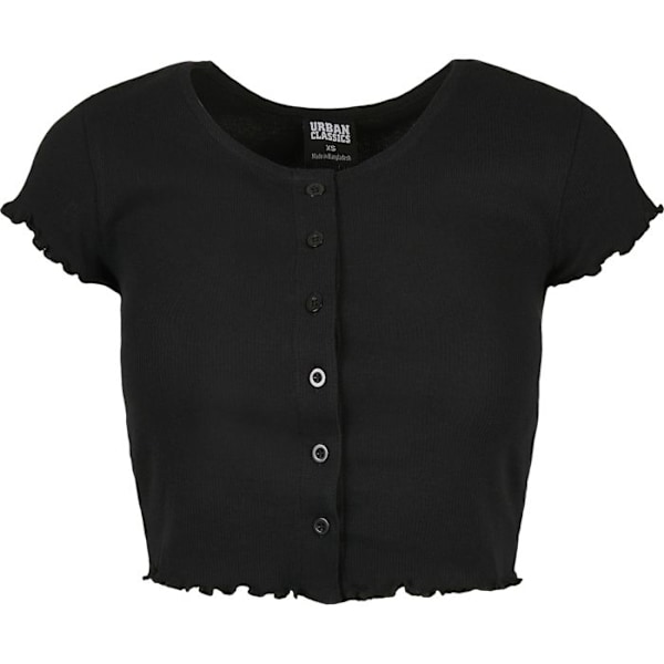 T-shirt til kvinder - Urban Classics - Cropped Button Up - Sort - Korte Ærmer - Rundet Krave svart M