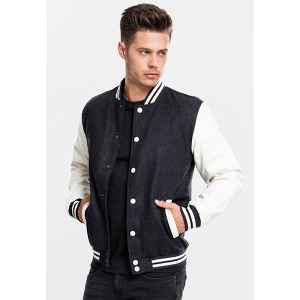 Teddyjakke - Urban Classics - Oldschool - Uld - Ærmer i kunstlæder - Tætsiddende svart vit M