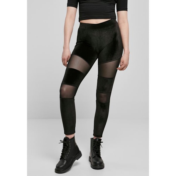 Damleggings - Urban Classics - Velvet Tech Mesh - Stretchvelour - Transparent nät - Elastisk passform svart S