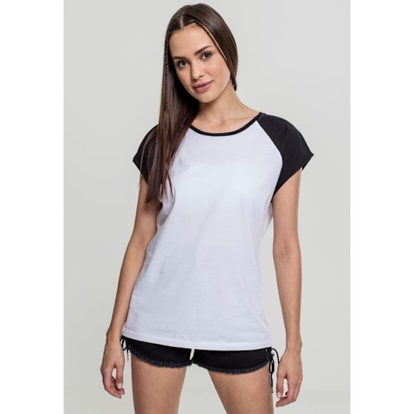 T-paita Naisille - Urban Classics - Kontrastti - Valkoinen - Slim Fit - Lyhyet Hihat Vit XXL