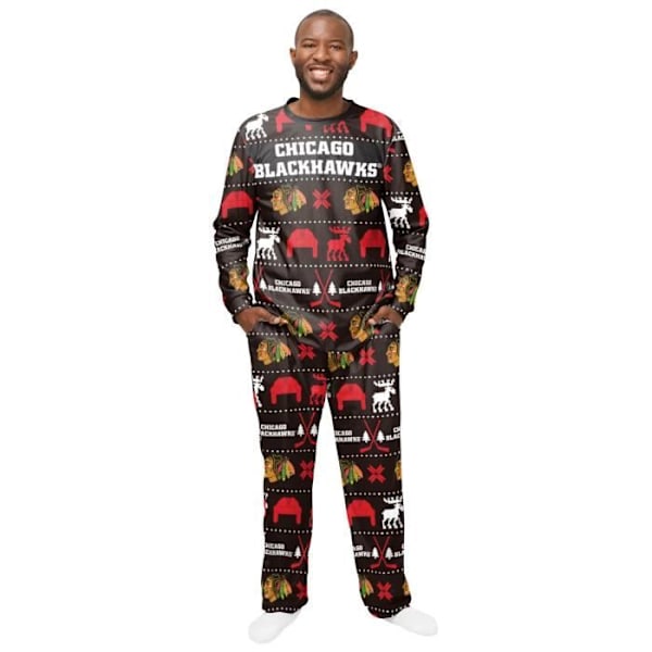 Pyjamas med lange ærmer og bukser NHL Winter XMAS til mænd - Chicago Blackhawks - Hvid Chicago Blackhawks XXL