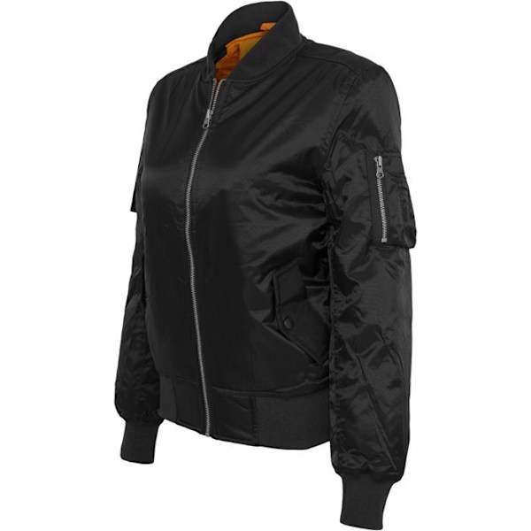 Bomberjakke dame - Urban Classic - Basic - Sort - Lynlås lomme - Orange foring svart XS