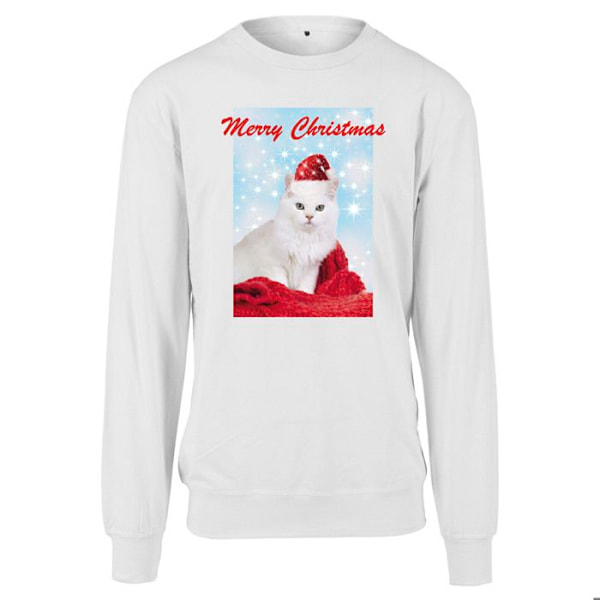 T-shirt til kvinder - Mister Tee - Glad jul kat - 100% bomuld - Oversized pasform - Korte ærmer Vit XS