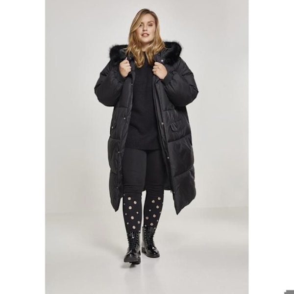 Parka dam - Urban Classic - Oversize - Lång vadderad kappa - Huva med fuskpäls - Svart svart/svart XXL