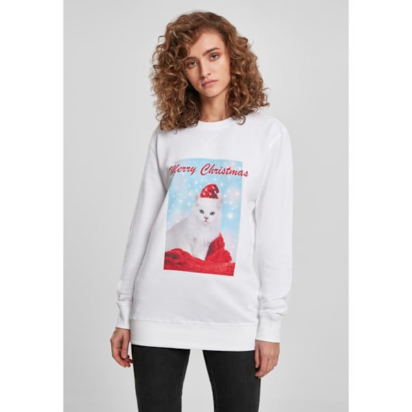 T-shirt til kvinder - Mister Tee - Glad jul kat - 100% bomuld - Oversized pasform - Korte ærmer Vit XS