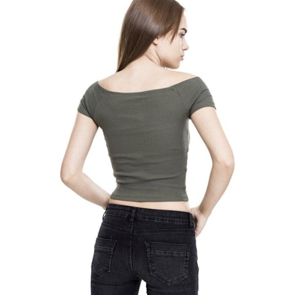 Urban Classics Damer - Off Shoulder Rib Top uden stropper Oliv S