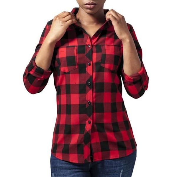Urban Classics Femme - TURNUP FLANELL Paita musta / punainen Svart XS