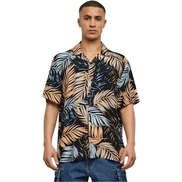 Urban Classics - Viskose Resort Skjorte Chemise palm Svart XXL