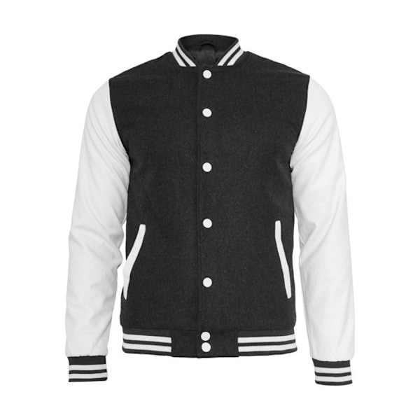 Teddyjakke - Urban Classics - Oldschool - Uld - Ærmer i kunstlæder - Tætsiddende svart vit S