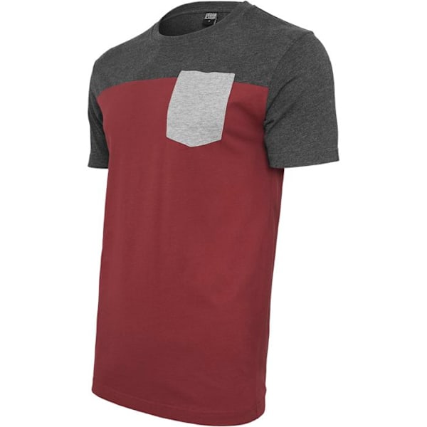 T-paita - URBAN CLASSICS - 3-sävyinen tasku - Bordeaux/Valkoinen/Harmaa - Lyhyet hihat - Pyöreä kaula-aukko bordeaux/vitt/grå S