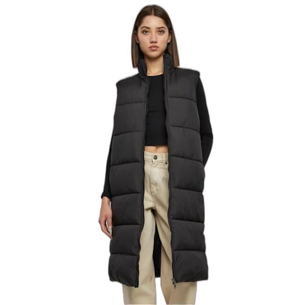 Langpuffer til kvinder - Urban Classics - Lang vest - Sort - Høj krave - Sidelommer Svart S