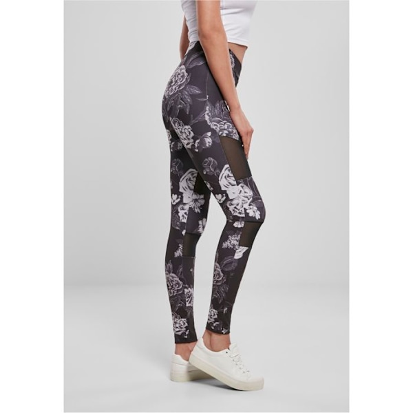Leggings til kvinder - Urban Classics - Strik - Høj talje - Blomstret print - Mesh-indlæg svart/grå/vit XL